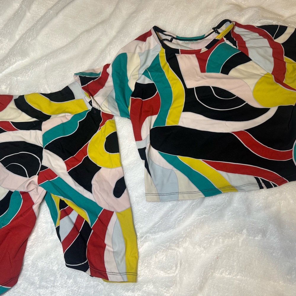 LICI POSH Colorful Abstract Patterned Top and Pants Set